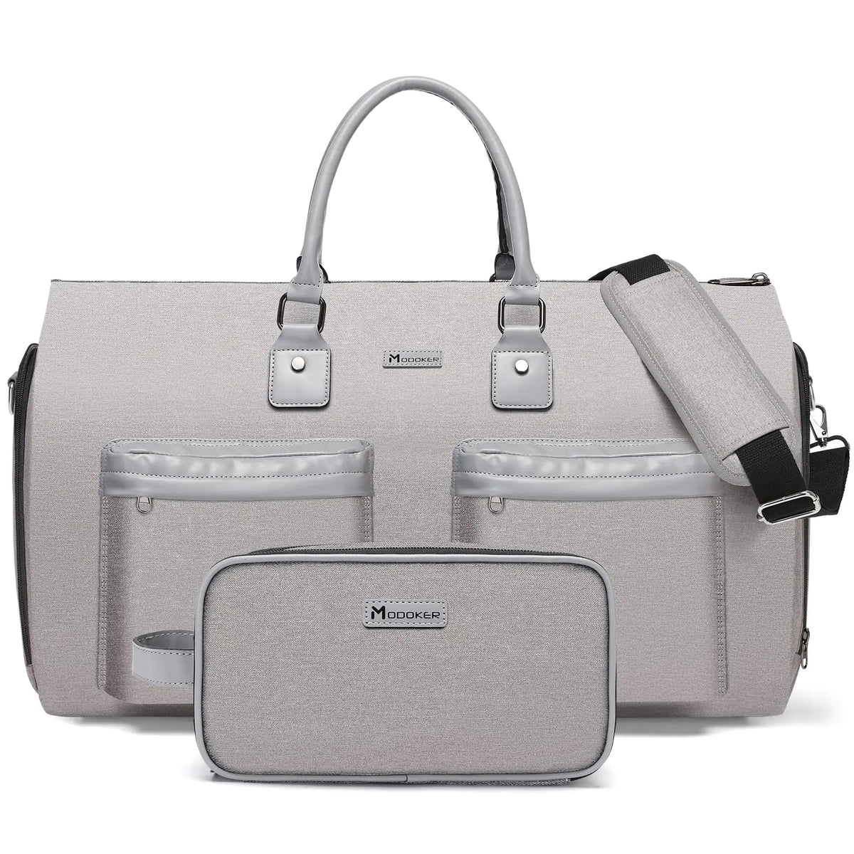 Convertible Garment Bag with Toiletry Bag, Modoker Carry on Garment Duffel Bag for Men Women - 2 in 1 Hanging Suitcase Suit Travel Bags, Light Grey Rieworkes