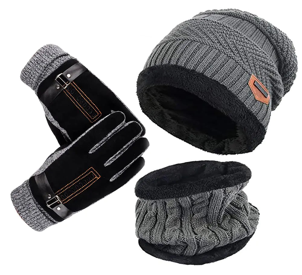 Knitted Hat and Scarf Set Winter Fleece Lining Wool Beanie Hat Neck Warmers for Men Women (Gray) Mimarta