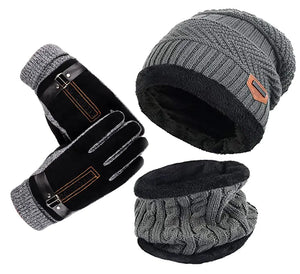 Knitted Hat and Scarf Set Winter Fleece Lining Wool Beanie Hat Neck Warmers for Men Women (Gray) Mimarta