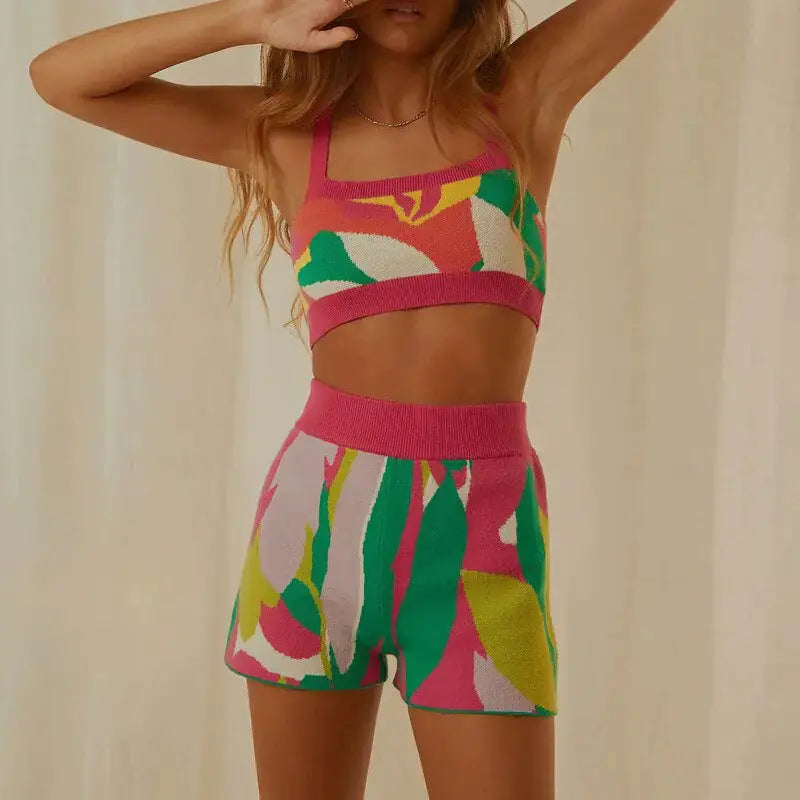 Two Piece Sets Women Knit Short Rieworkes