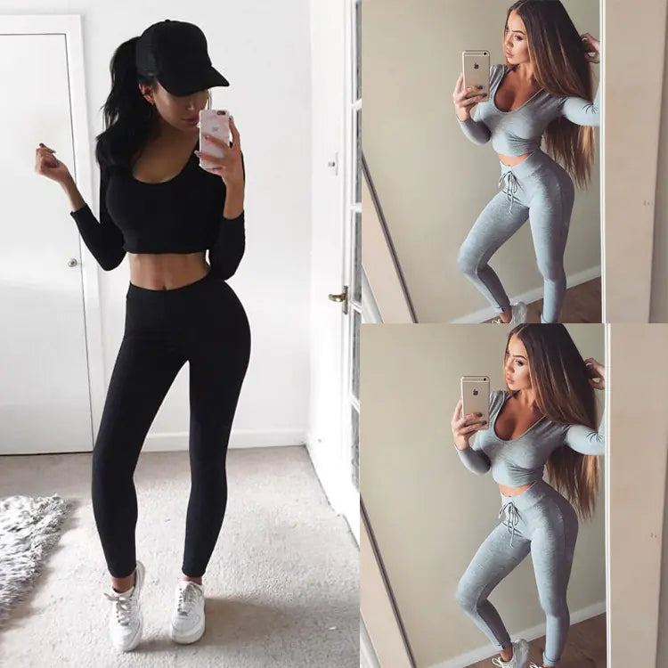 Fall Winter Solid Color Top and Leggings Set Mimarta