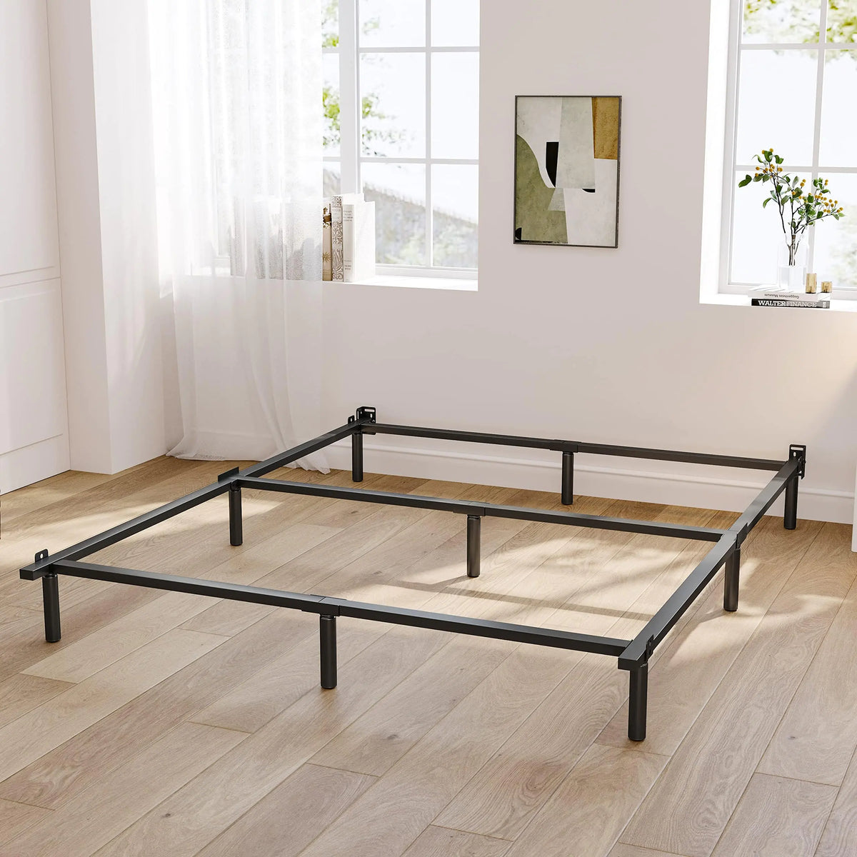 ZIYOO King Size Bed Frame 9 Inch Low to Ground 9 Legs Heavy Duty Bed Base Box Spring Support and Mattress FoundationNon-Slip Noise-Free Easy Assembly Black Rieworkes