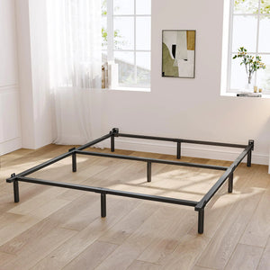 ZIYOO King Size Bed Frame 9 Inch Low to Ground 9 Legs Heavy Duty Bed Base Box Spring Support and Mattress FoundationNon-Slip Noise-Free Easy Assembly Black Rieworkes