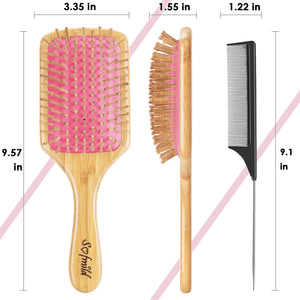 Sofmild Hair Brush-Natural Wooden Bamboo Brush-Eco Friendly Detangle Paddle Hairbrush for Women Men and Kids Massage Scalp Increase Hair Growth Rose Rieworkes