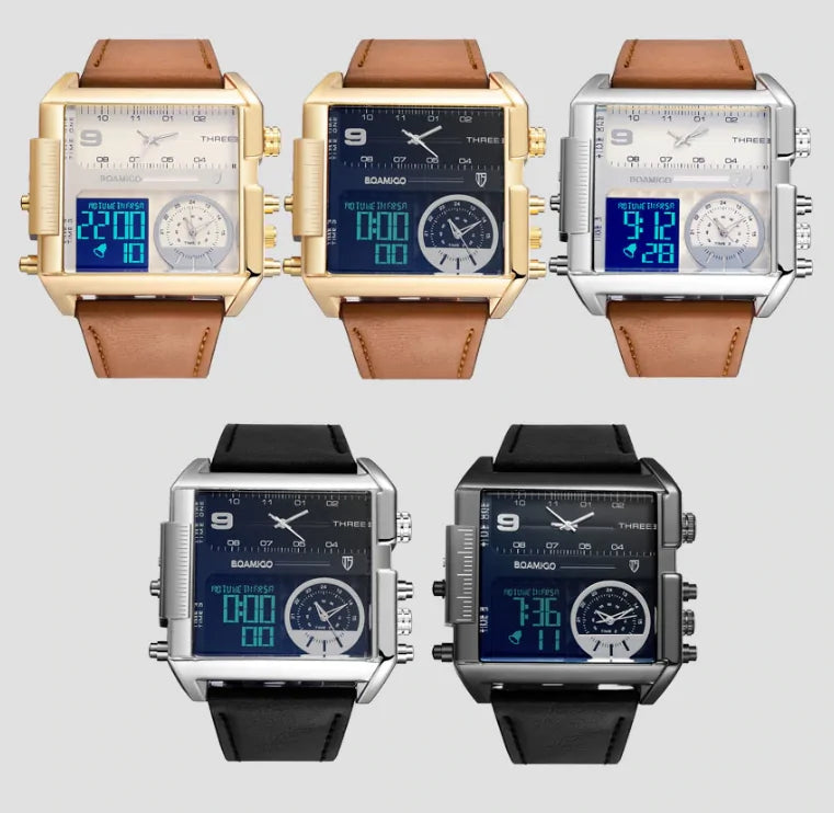 Luxury Sport Square Leather Watch Rieworkes