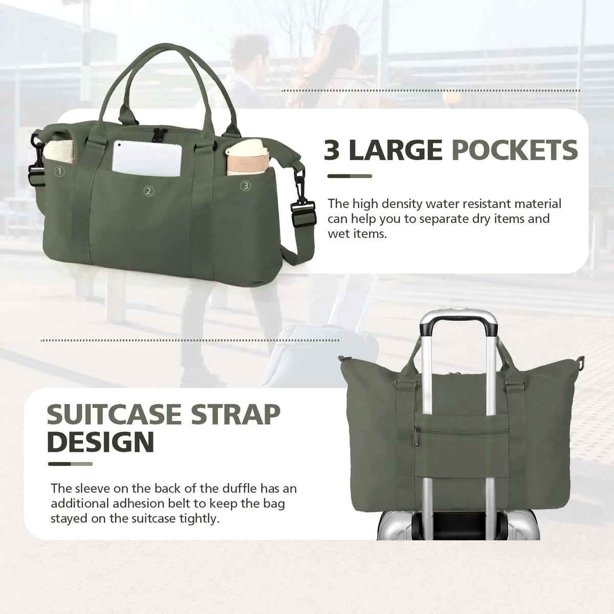 Travel Duffle Bag, Waterproof Weekender Bag Carry On Tote Bags for Women, Travel Essentials Sport Gym Bag for Men, Hospital Bag for Labor and Delivery, Overnight Bag Luggage Bag with Trolley Sleeve 06 Dark Green Rieworkes