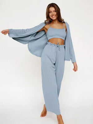 Ribbed Drop Sleeves Sleepwear Women Set Rieworkes