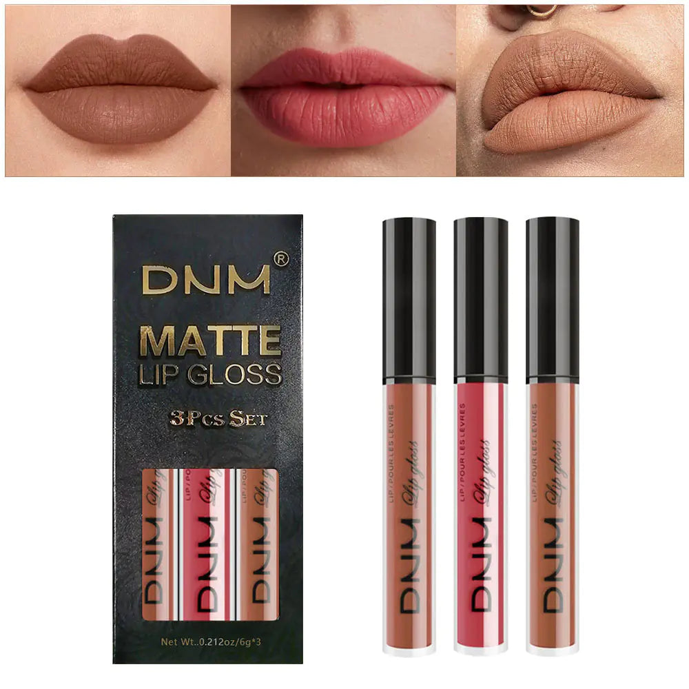 DNM Non-Stick Lip Gloss 3-Piece Set - Matte Metallic Mimarta
