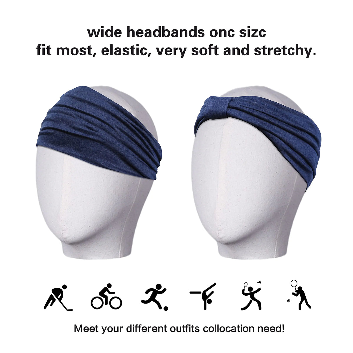 GILI 6 Pack Wide Headbands for Women Non Slip Soft Elastic Hair Bands Yoga Running Sports Workout Gym Head Wraps, Knotted Cotton Cloth African Turbans Bandana (with 6 Pcs Hair Ties) 6 Color (White+Black+Navy+Yellow+Light Grey+Skin) Rieworkes