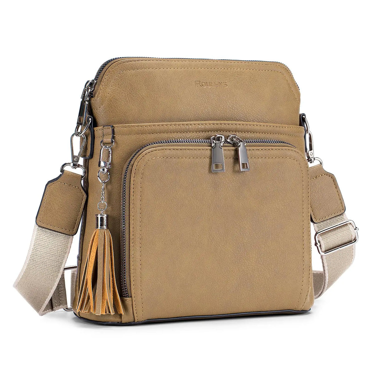 Crossbody Purse for Women,Lightweight Medium Crossbody Bag Soft Leather Women's Shoulder Handbags with Tassel Taupe Rieworkes