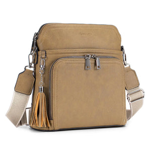 Crossbody Purse for Women,Lightweight Medium Crossbody Bag Soft Leather Women's Shoulder Handbags with Tassel Taupe Rieworkes