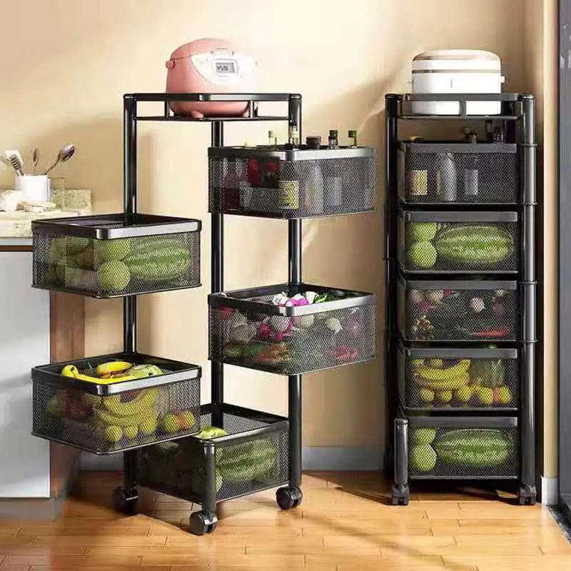 Stackable Metal Rotating Basket Rack with Wheels Mimarta