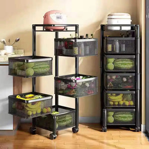 Stackable Metal Rotating Basket Rack with Wheels Mimarta
