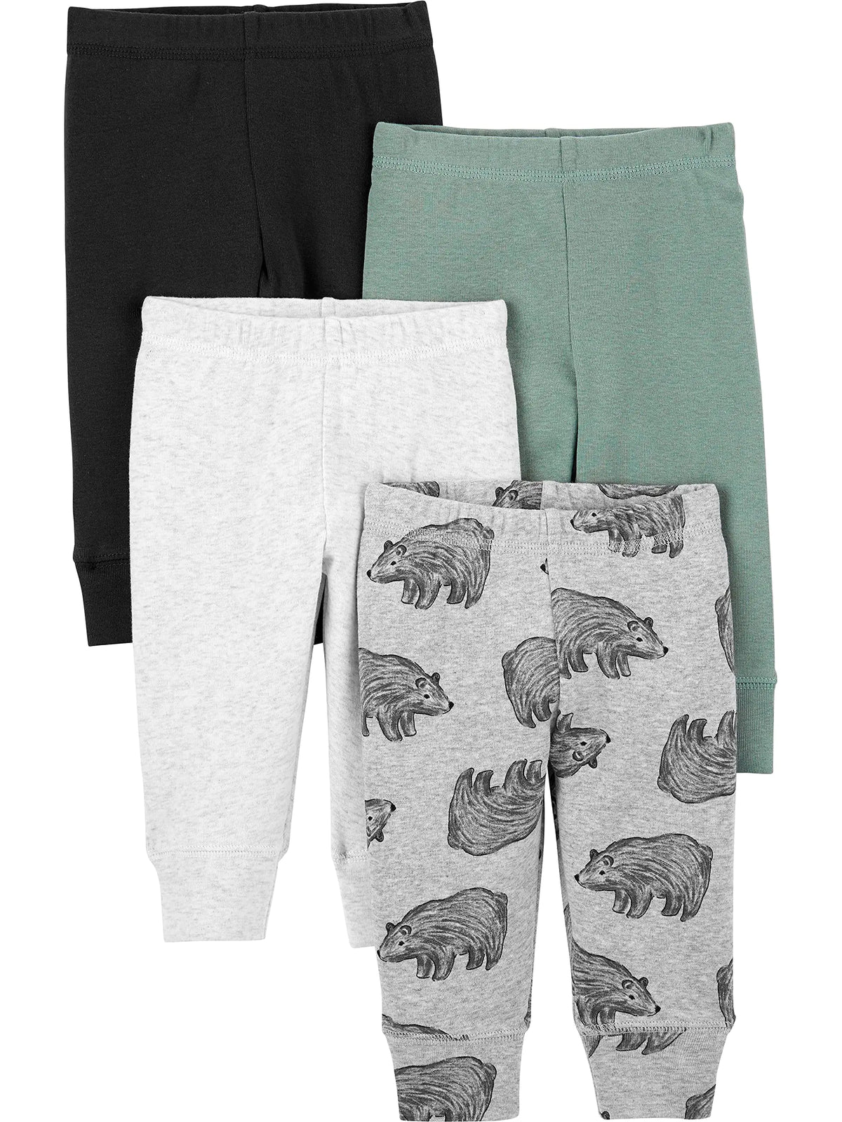 Simple Joys by Carter's Unisex Babies' Cotton Pants, Pack of 4 12 Months Black/Grey Bear/Spruce Green/White Rieworkes