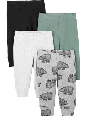 Simple Joys by Carter's Unisex Babies' Cotton Pants, Pack of 4 12 Months Black/Grey Bear/Spruce Green/White Rieworkes