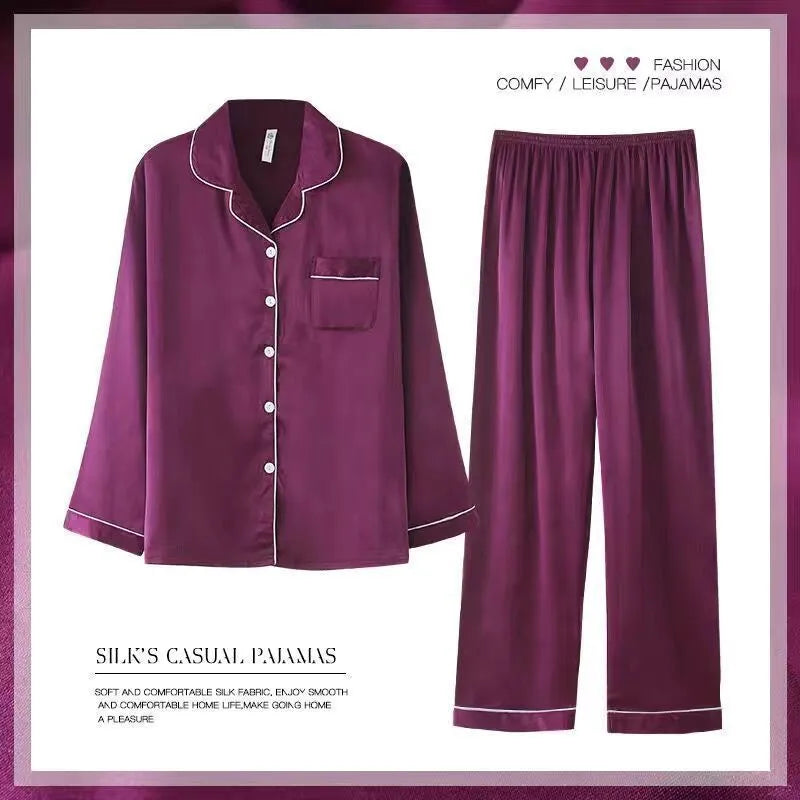 Women's Spring And Autumn Thin Long Sleeve Silk Homewear Two-piece Set Mimarta