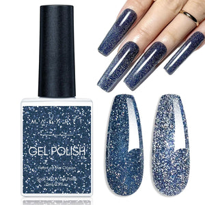 Makartt Reflective Gel Nail Polish HEART OF THE OCEAN Glitter Sparkling Disco Soak Off Diamond Gel Nail Art Christmas Gift DIY Manicure Salon at Home Glamour Shine Blue 15ML Rieworkes