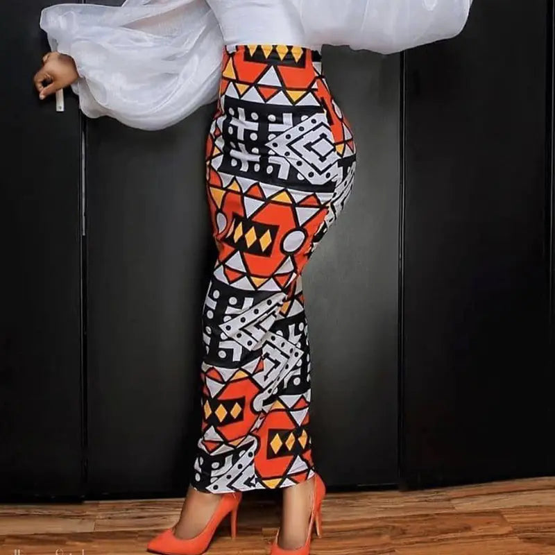 High Waist Large Size Slim Geometric Print Skirt Rieworkes