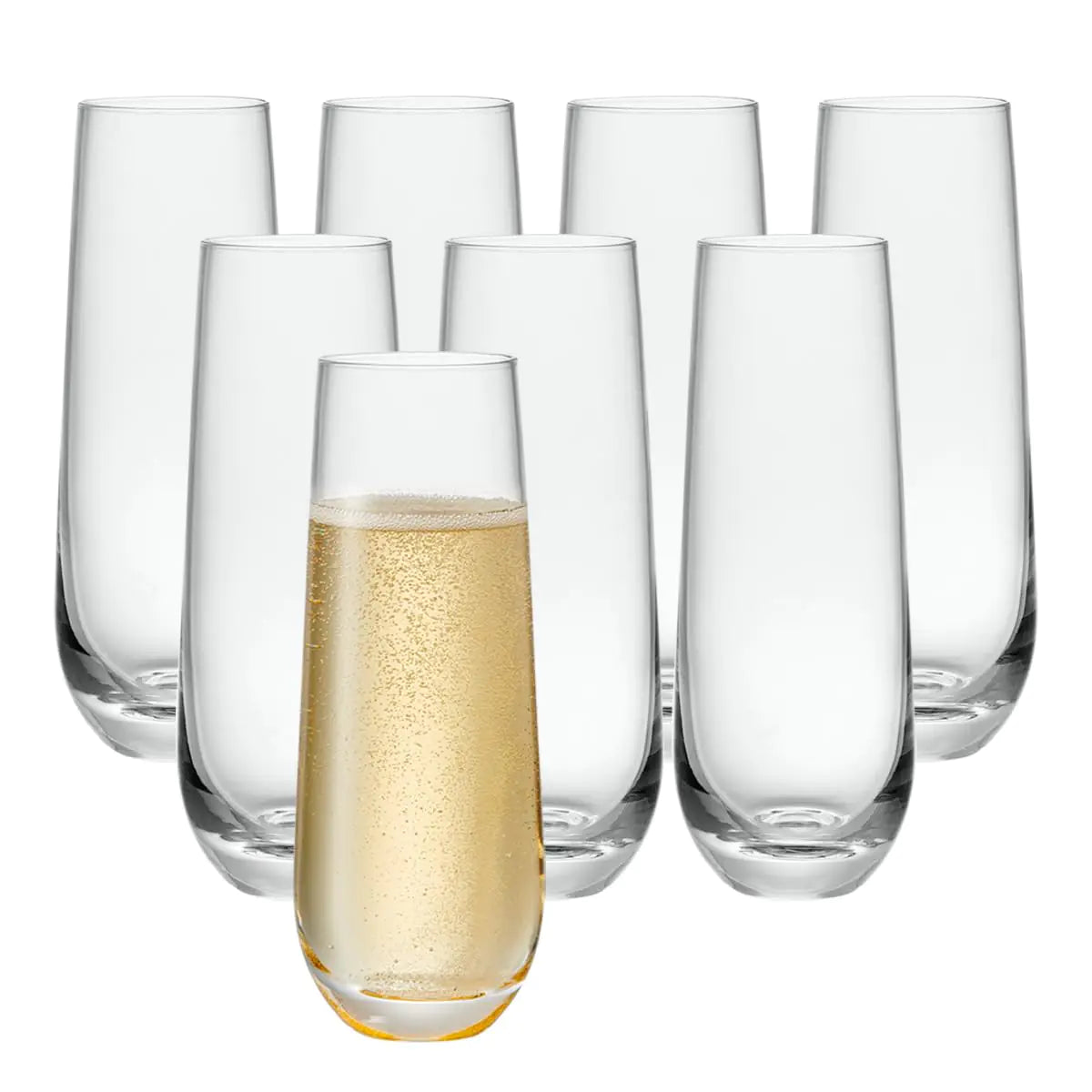 GLING [9.4 oz. Stemless Champagne Glasses Set of 8 Flute Crystal Glass Cups Cocktail Glass Set - Great for Parties Weddings and All Occasions Mimarta