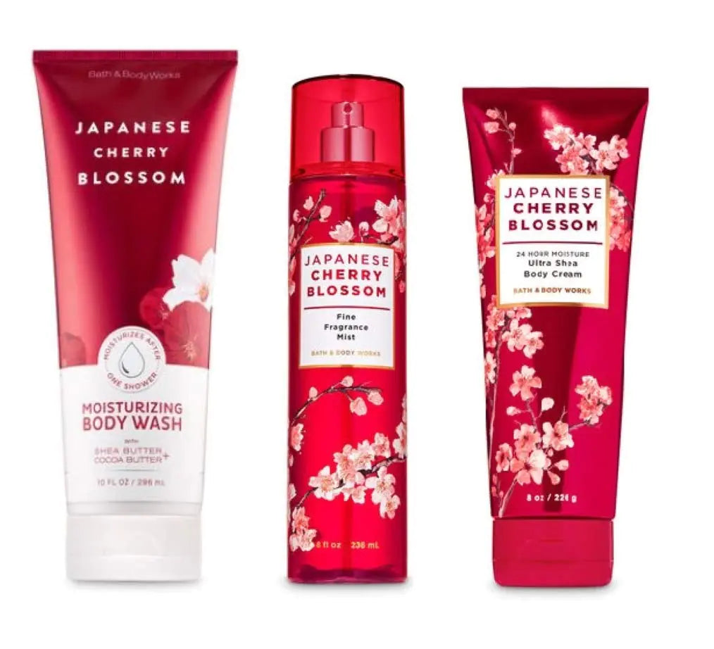 Bath and Body Works - Japanese Cherry Blossom - Moisturizing Body Wash Fine Fragrance Mist and Ultra Shea Body Cream - 3 pc - Gift Set (2020)) Mimarta