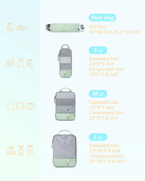 BAGSMART 6 Set/4 Set/2 Set Compression Packing Cubes for Travel, Lightweight Vacation Travel Essentials, Travel Accessories for Suitcase Organizer Bags Set, Durable Luggage Organizer Travel Bags Set of 6 Kohlrabi Green Rieworkes