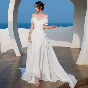 Elegant Women's White Chiffon Dress Mimarta