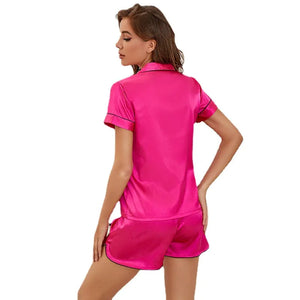 Hot Pink Short Sleeve Pajama Set for Women - 2PCS Summer Sleepwear and Casual Home Clothing Rieworkes