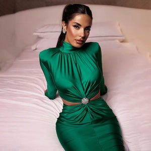 Fashionable Women's Half Turtleneck Long Sleeve Dress Mimarta