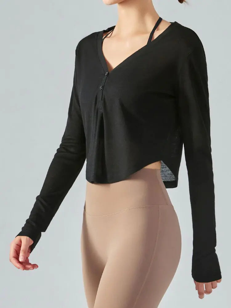 V-Neck Long Sleeve Yoga Top Sports Shirt Rieworkes