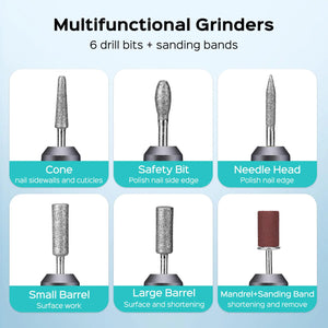 COSLUS Electric Nail Drill File Professional: for Acrylic Gel Dip Powder Nails Portable Nail Drill Machine Kit Manicure Pedicure Tools Polishing Set with Nail Drill Bits Sanding Bands Grey Rieworkes