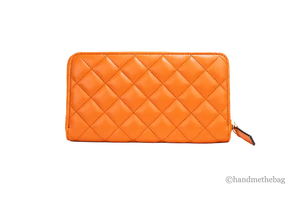 Versace Large Dark Orange Quilted Leather Continental Wallet Mimarta