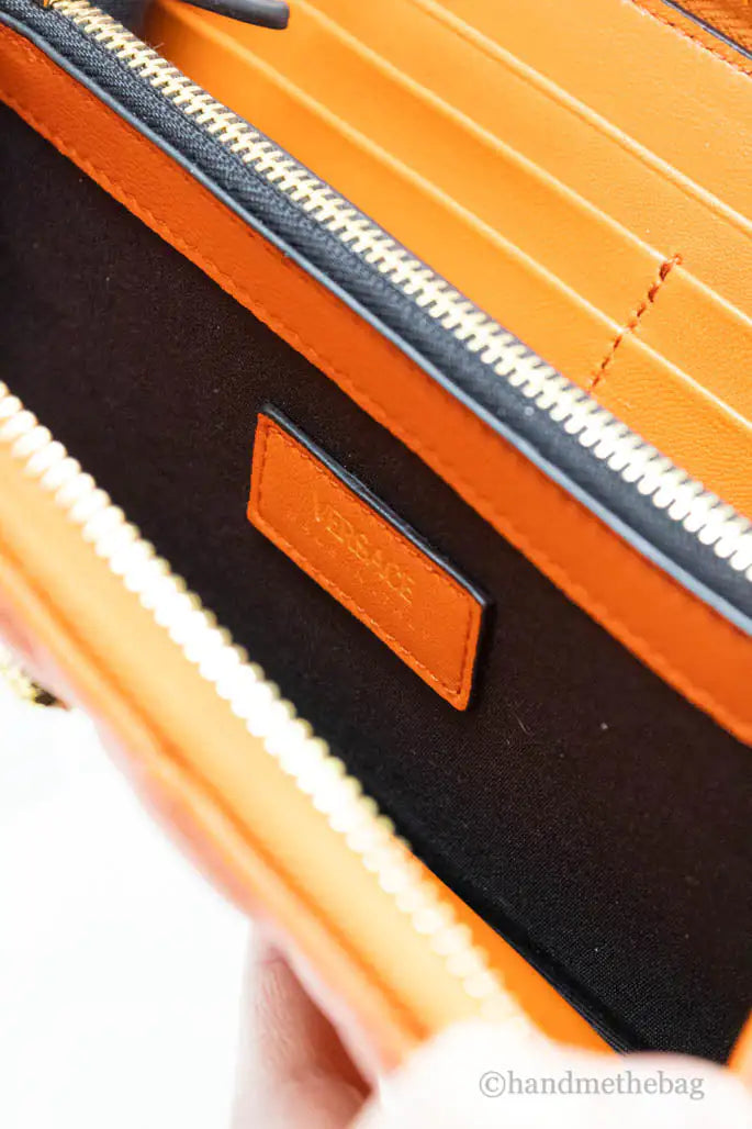 Versace Large Dark Orange Quilted Leather Continental Wallet Mimarta