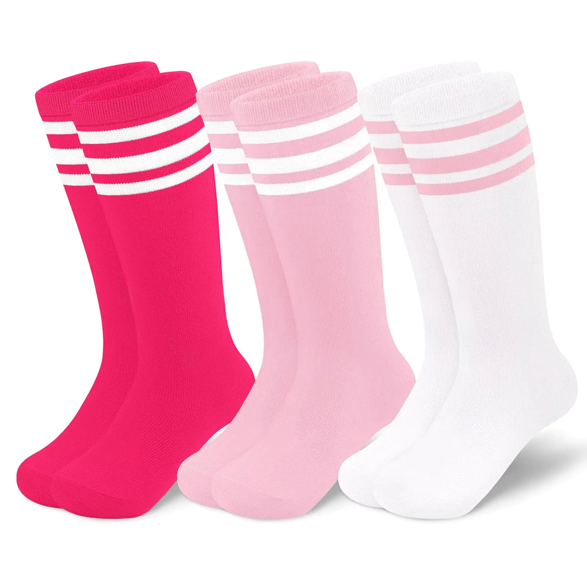Toddler Soccer Socks Kids Soccer Socks Youth Soccer Socks Kids Baseball Socks Girls Softball Socks Boys Football Socks 6-9 Years 3 Pack Pink/White, Hot Pink/White, White/Pink Rieworkes