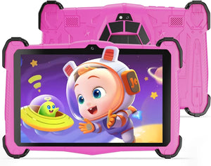 Semeakoko Kids 7 Inch Tablet-Android 14 Tablet for Ages(3-12)Octa-Core10G RAM+64GB ROMWiFi6 Bluetooth 5.0Parental ControlsGoogle PlayGift for KidsKid-Proof with Shockproof Case-Pink Rieworkes