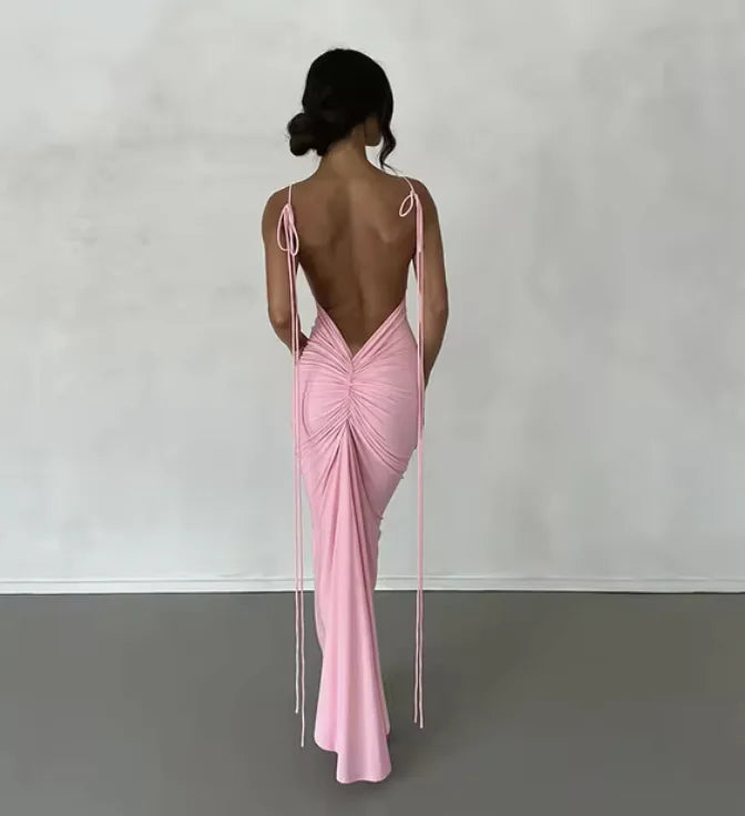 Elegant Backless Spaghetti Strap Maxi Dress - Sexy Ruched Summer Party Outfit for Women Rieworkes