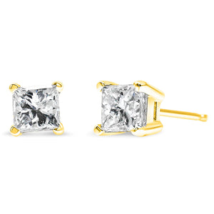 IGI Certified 1/2 Cttw Princess-Cut Square Diamond 4-Prong Solitaire Stud Earrings in 14K Yellow Gold (I-J Color, SI1-SI2 Clarity) Rieworkes