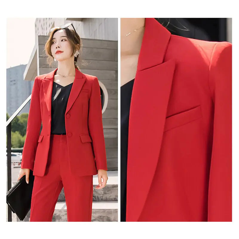 Red Women's Suit Set - Fashionable Work Attire 2020 Mimarta