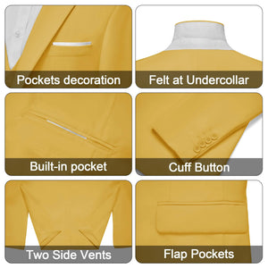 MAGE MALE Men's 3 Pieces Suit Elegant Solid One Button Slim Fit Single Breasted Party Blazer Vest Pants Set Medium Yellow Rieworkes