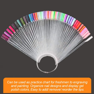 JASSINS 150 Pcs Nail Swatch Sticks with Ring and Number posted, Clear Fan-shaped Nail Art Polish Practice Display Tips Nail Sample Sticks, Nail Practice Color Display Polish Board C. Transparent (150 PCS) Rieworkes