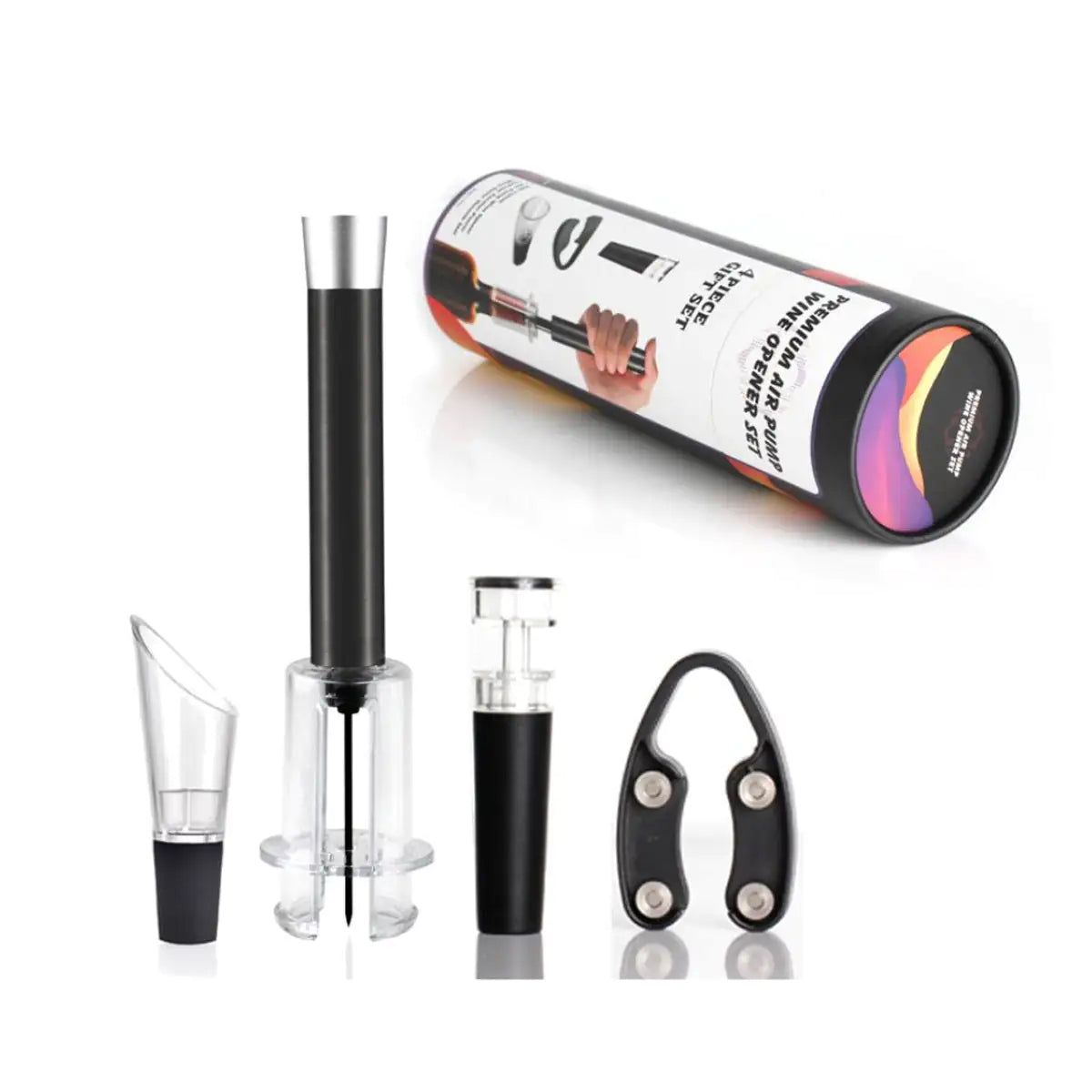 Pour And Preserve Set of 4 Foil Cutter Air Wine Opener Aerator And Wine Stopper Rieworkes