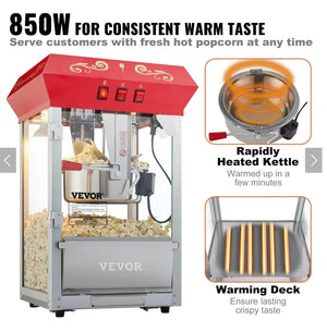 Popcorn Popper Machine 8 Oz Countertop Popcorn Maker 850W 48 Cups Red Mimarta