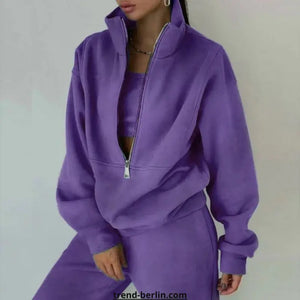 Women's Tracksuit Solid Hooded Sport Suit Rieworkes