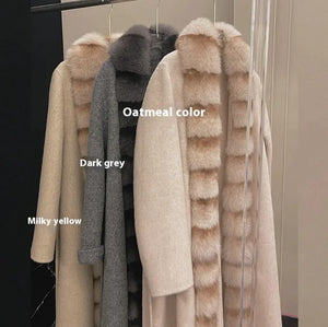 Alpaca Fleece Coat with Detachable Fox Fur Collar Rieworkes