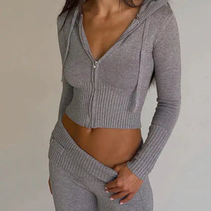 Women Ribbed Knit Two 2 Piece Outfits Casual Trendy Slim Fit Rieworkes