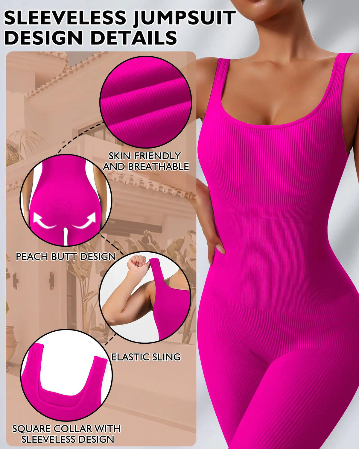 AURUZA Jumpsuit for Women Workout Seamless Jumpsuits Yoga Ribbed One Piece Tank Tops Rompers Sleeveless Exercise Jumpsuits Pink Small Rieworkes