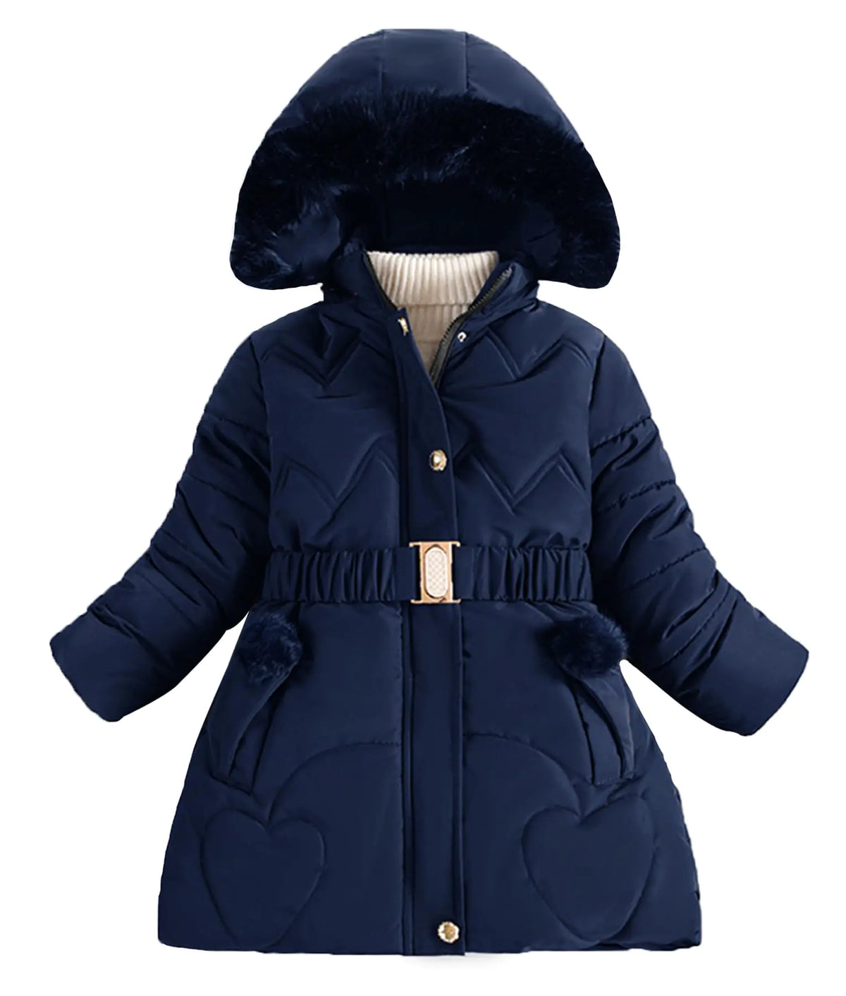 Happy Cherry Girls Winter Coat Parka Fleece Lined Kids Snow Hooded Puffer Jacket Warm With Waist Belt and Pockets Mimarta