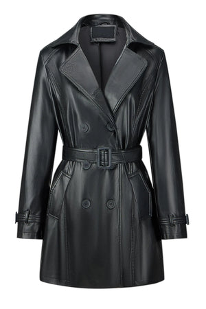Bellivera Women Faux Leather Coat Double-breasted Jacket Classic Trench Overcoat KP81 Black L Rieworkes