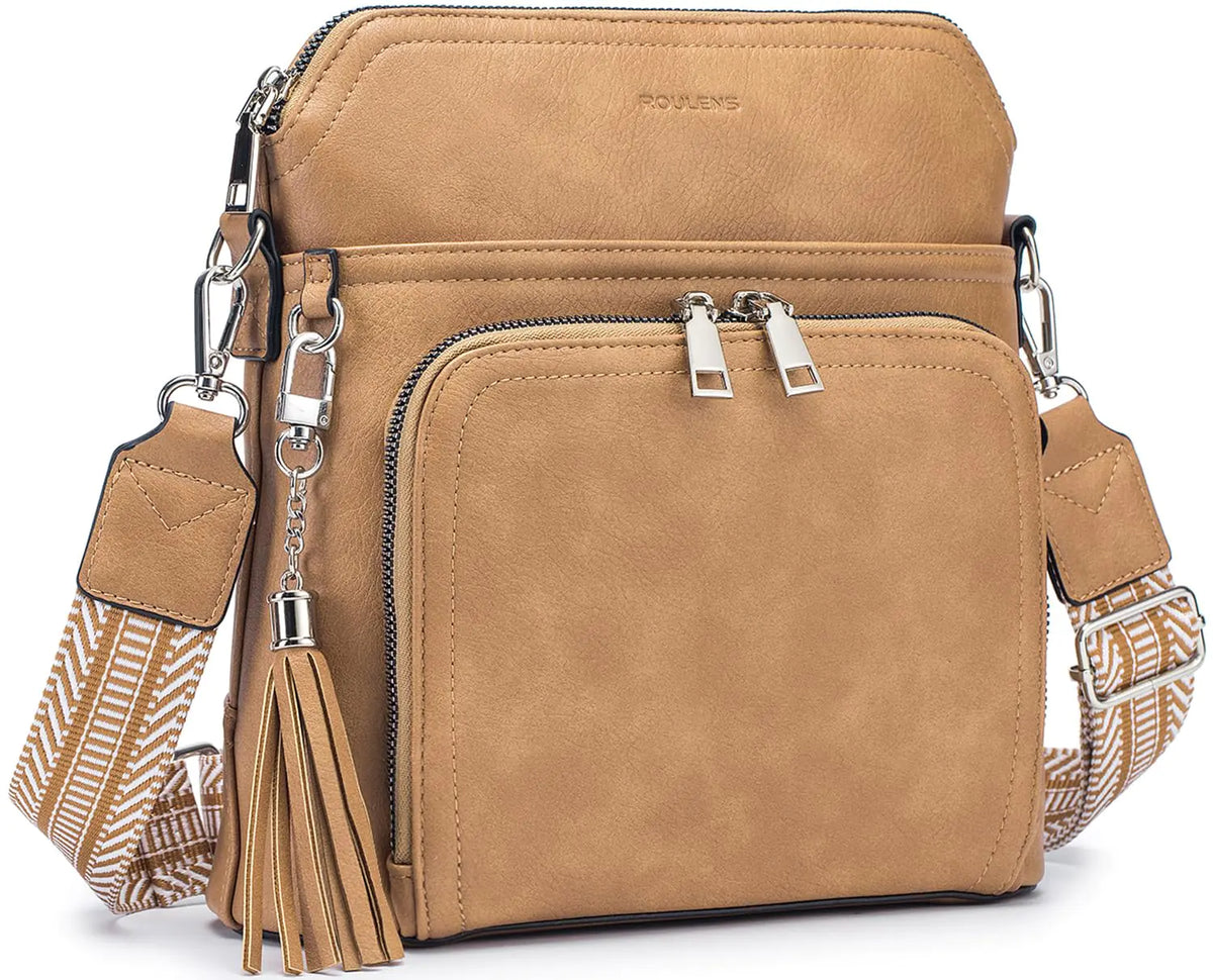Crossbody Purse for Women,Lightweight Medium Crossbody Bag Soft Leather Women's Shoulder Handbags with Tassel Taupe Rieworkes