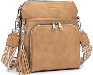 Crossbody Purse for Women,Lightweight Medium Crossbody Bag Soft Leather Women's Shoulder Handbags with Tassel Taupe Rieworkes