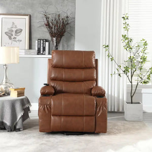 21 Inch Seat Width, Large-sized Electric Lift Recliner Sofa, 8-point Vibration Massage And Wood Heating, Remote Control, Side Pockets And Cup Holder, Comfortable Fabric, Filled Armrests Rieworkes